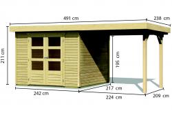 drevený domček KARIBU ASKOLA 3 + prístavok 240 cm (14441) SET